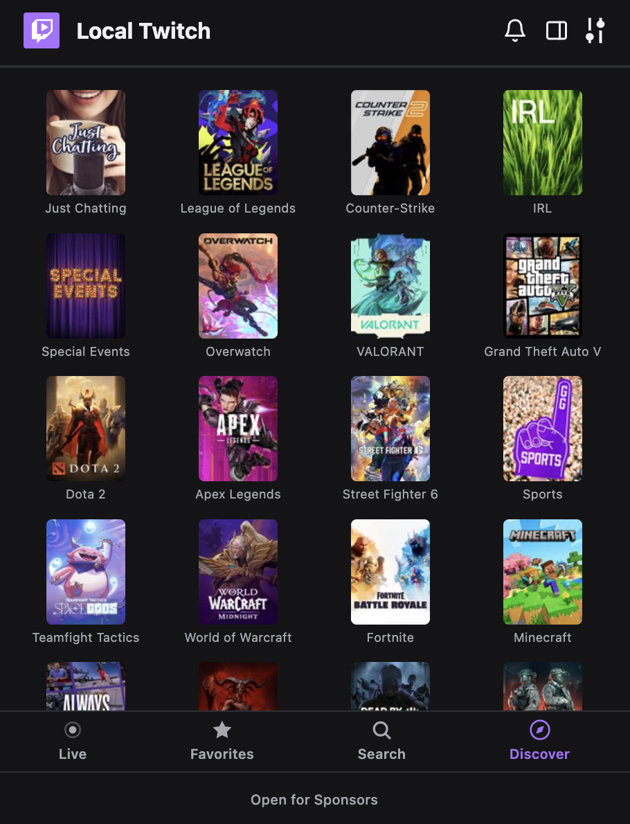 Discover · top games grid